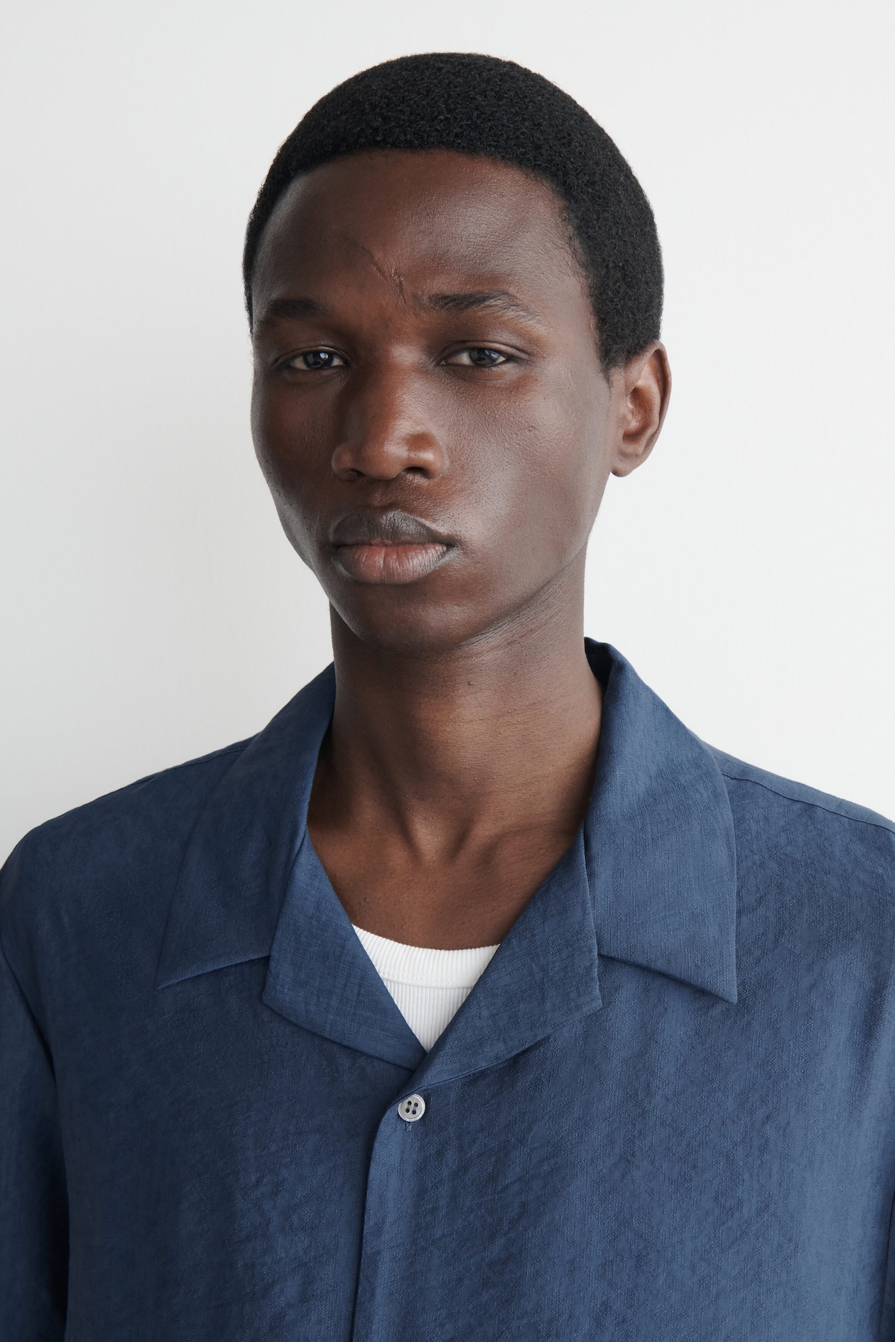 CAMP-COLLAR JACQUARD SHIRT — BLUE
