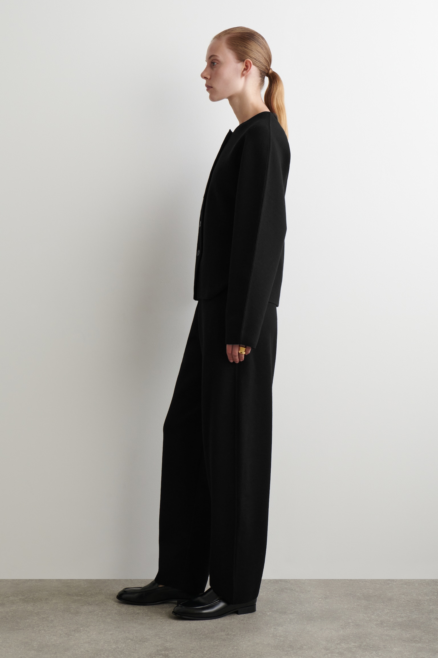 SCULPTED WOOL CARDIGAN - BLACK - 5