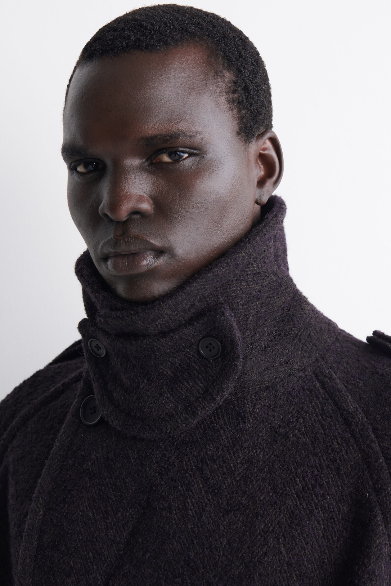 DOUBLE-FACED WOOL-BLEND HERRINGBONE COAT — DARK BROWN