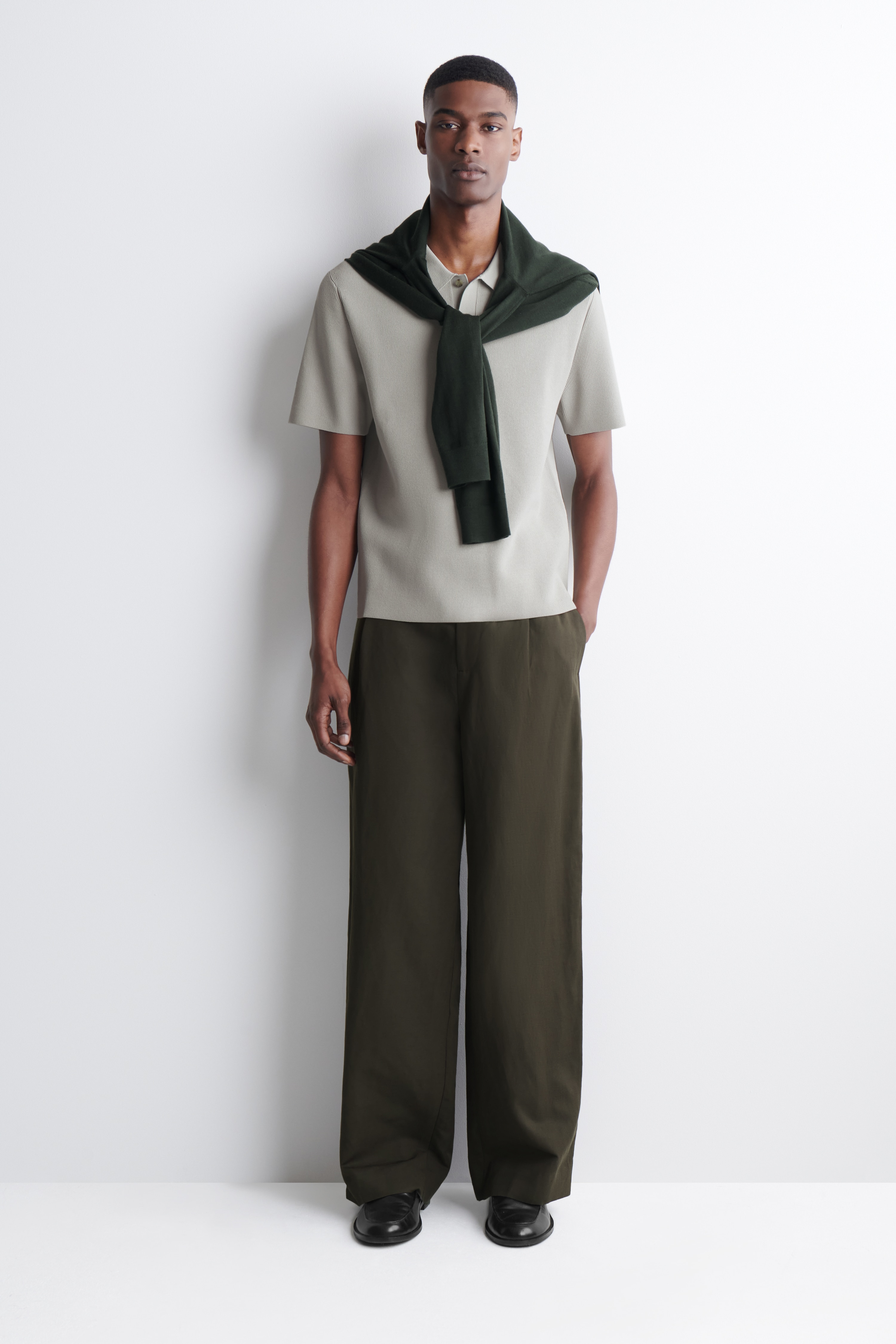 SLIM RIBBED BOUCLÉ-KNIT POLO SHIRT