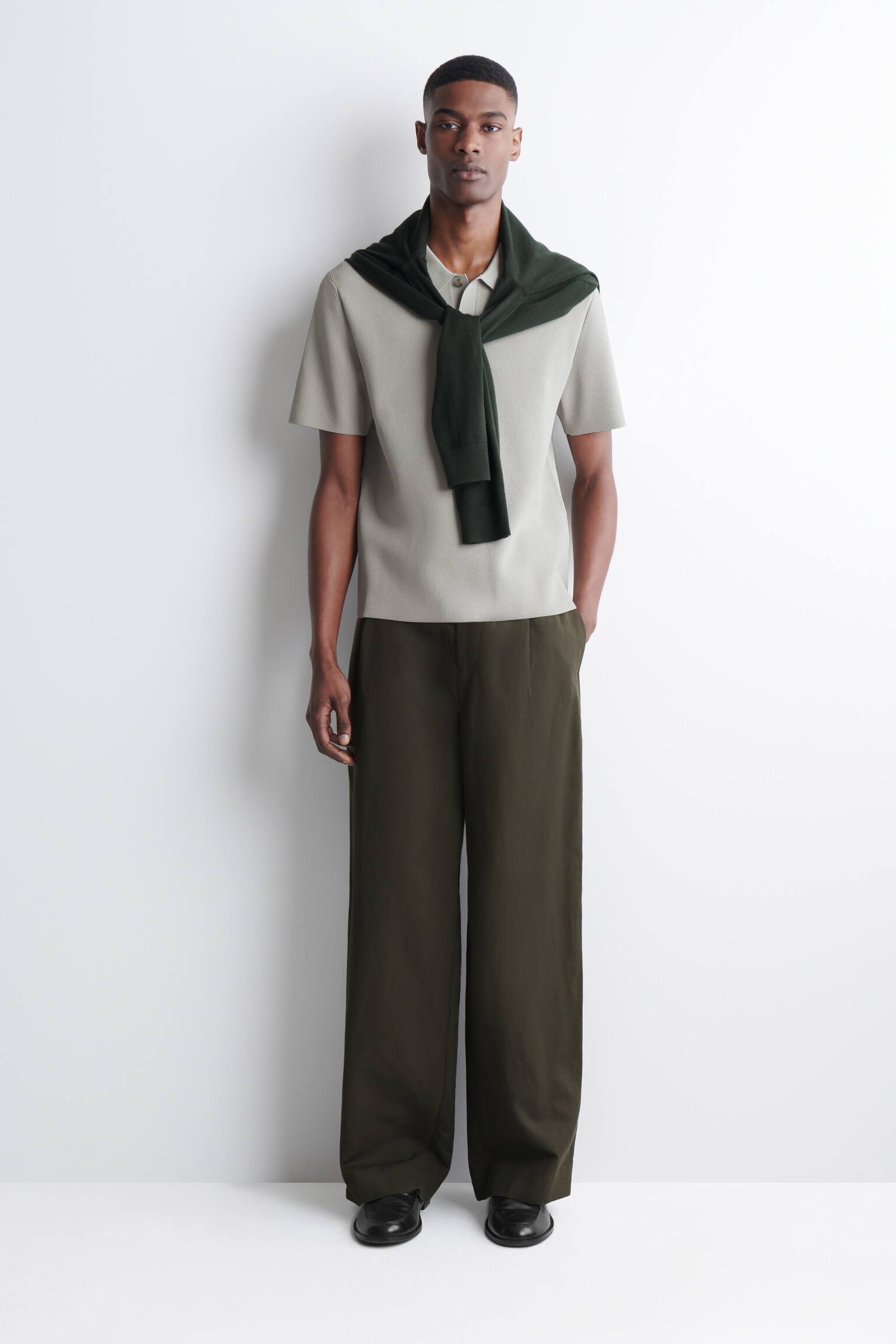 SLIM RIBBED BOUCLÉ-KNIT POLO SHIRT - SAGE/RUST - 4