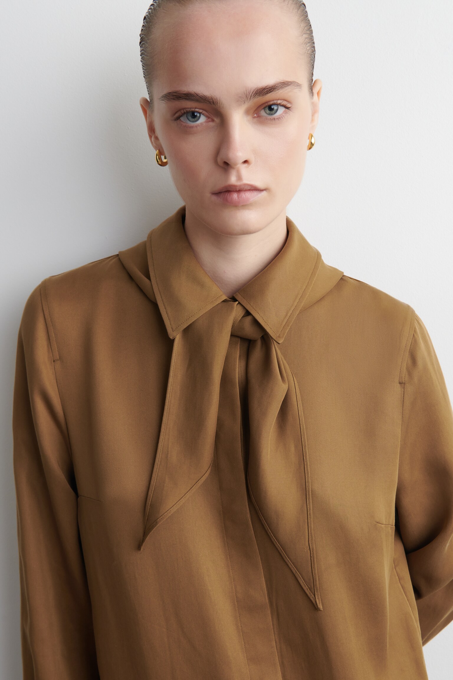 SCARF-DETAIL DROPPED-WAIST MINI DRESS - BROWN/BLACK - 4