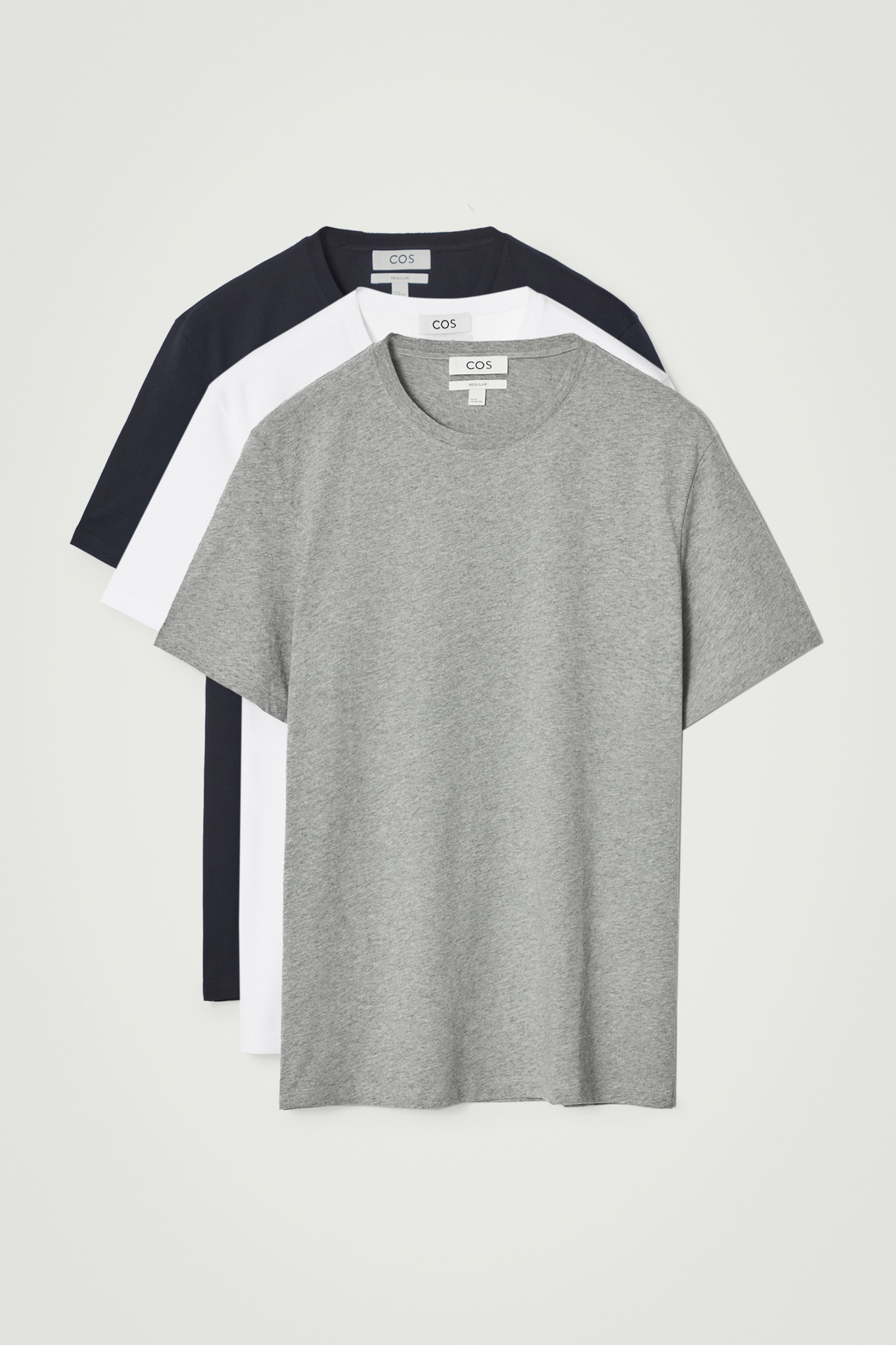 3-PACK COTTON CREW-NECK T-SHIRTS - NAVY / WHITE / GREY/WHITE