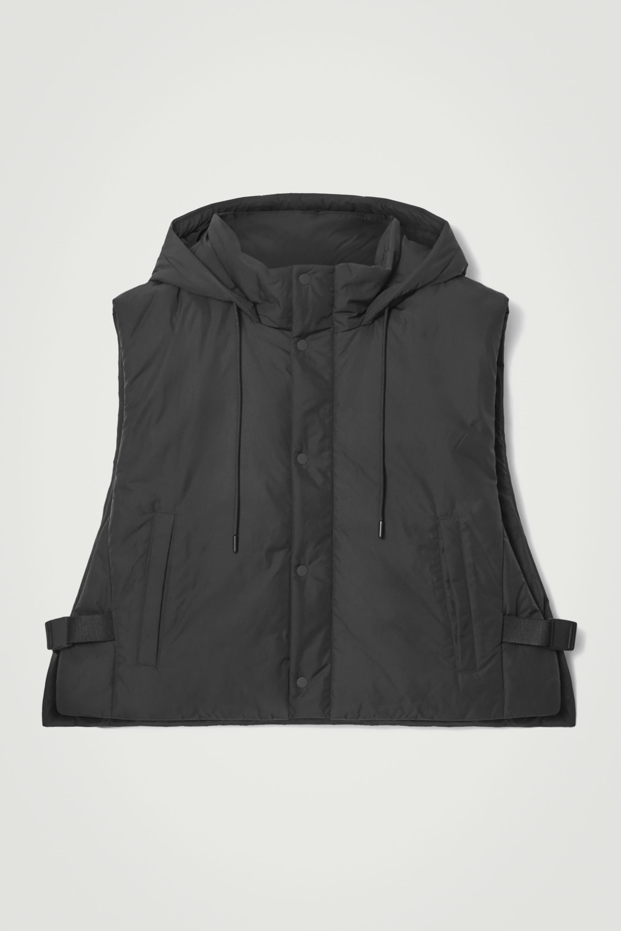 BUCKLED-SIDE PADDED HOODED VEST