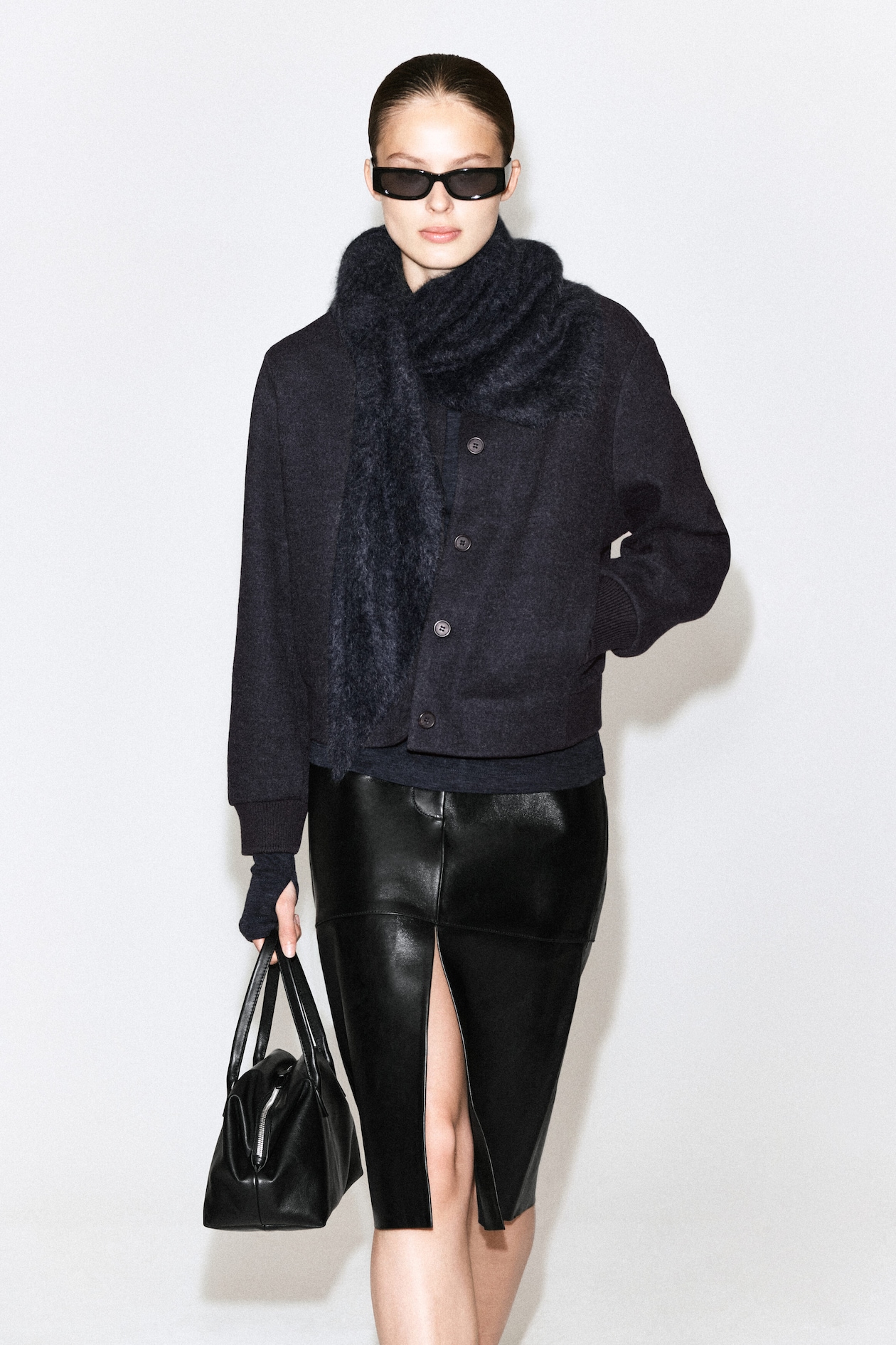 BOILED WOOL-BLEND BOMBER JACKET — CHARCOAL MÉLANGE