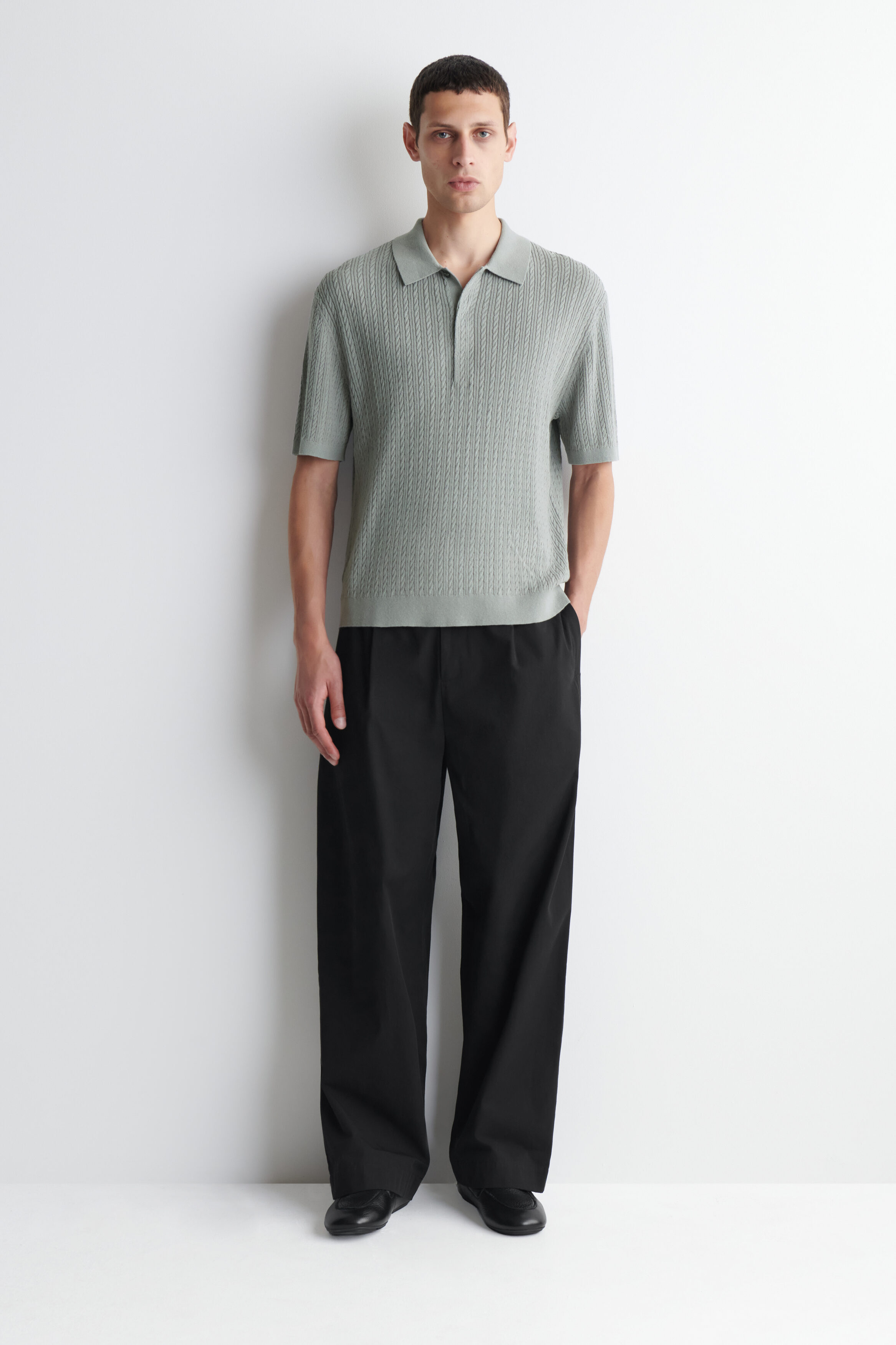 CABLE-KNIT COTTON-LINEN POLO SHIRT - thumbnail 8