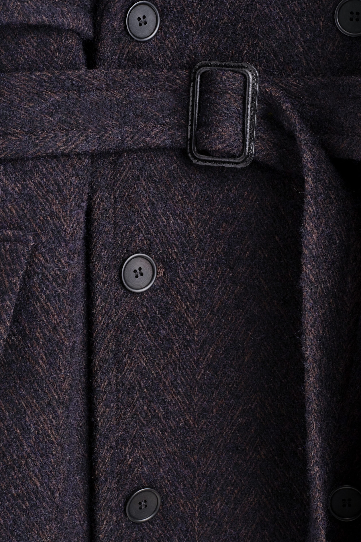 DOUBLE-FACED WOOL-BLEND HERRINGBONE COAT — DARK BROWN