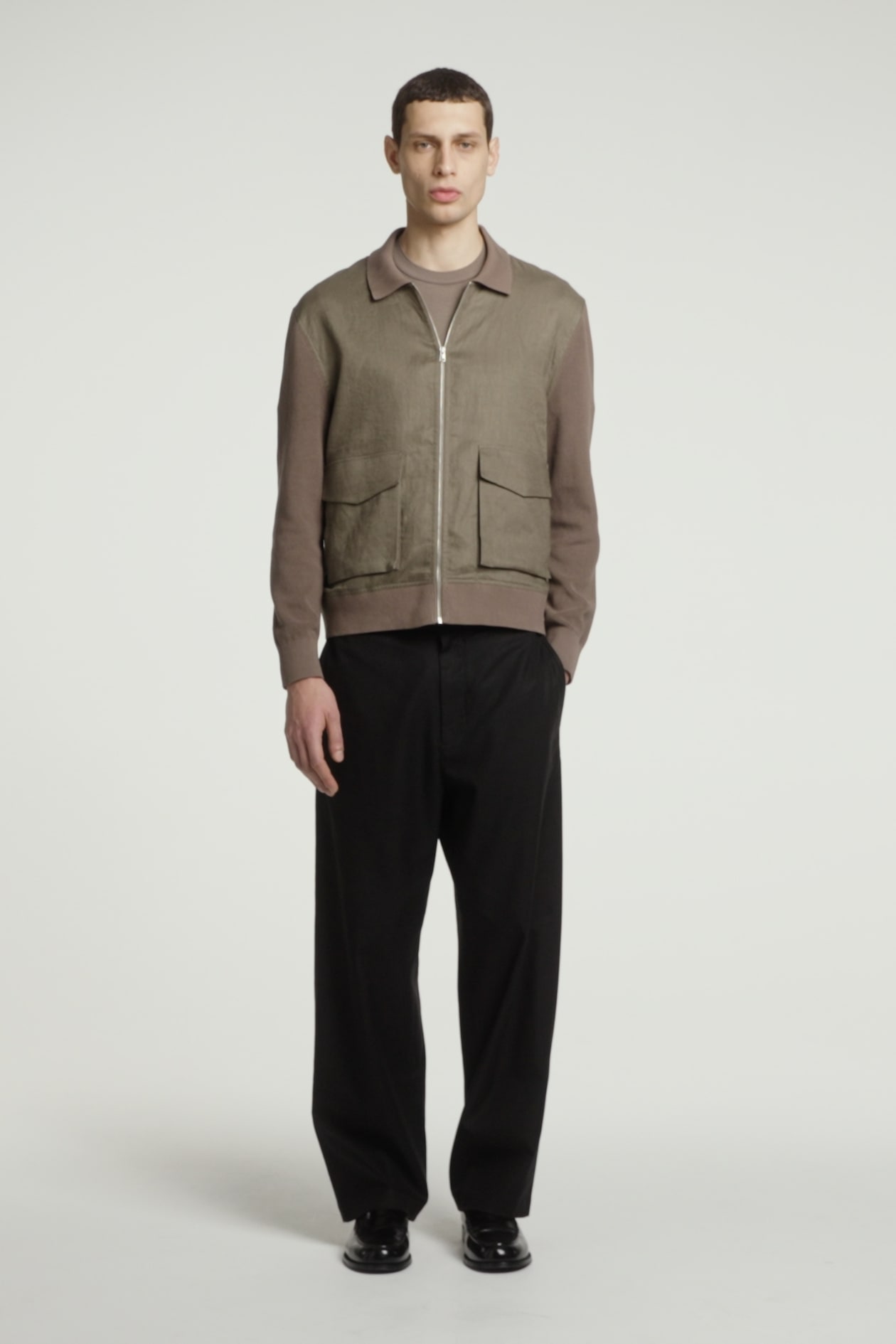 KNITTED-PANEL LINEN JACKET
