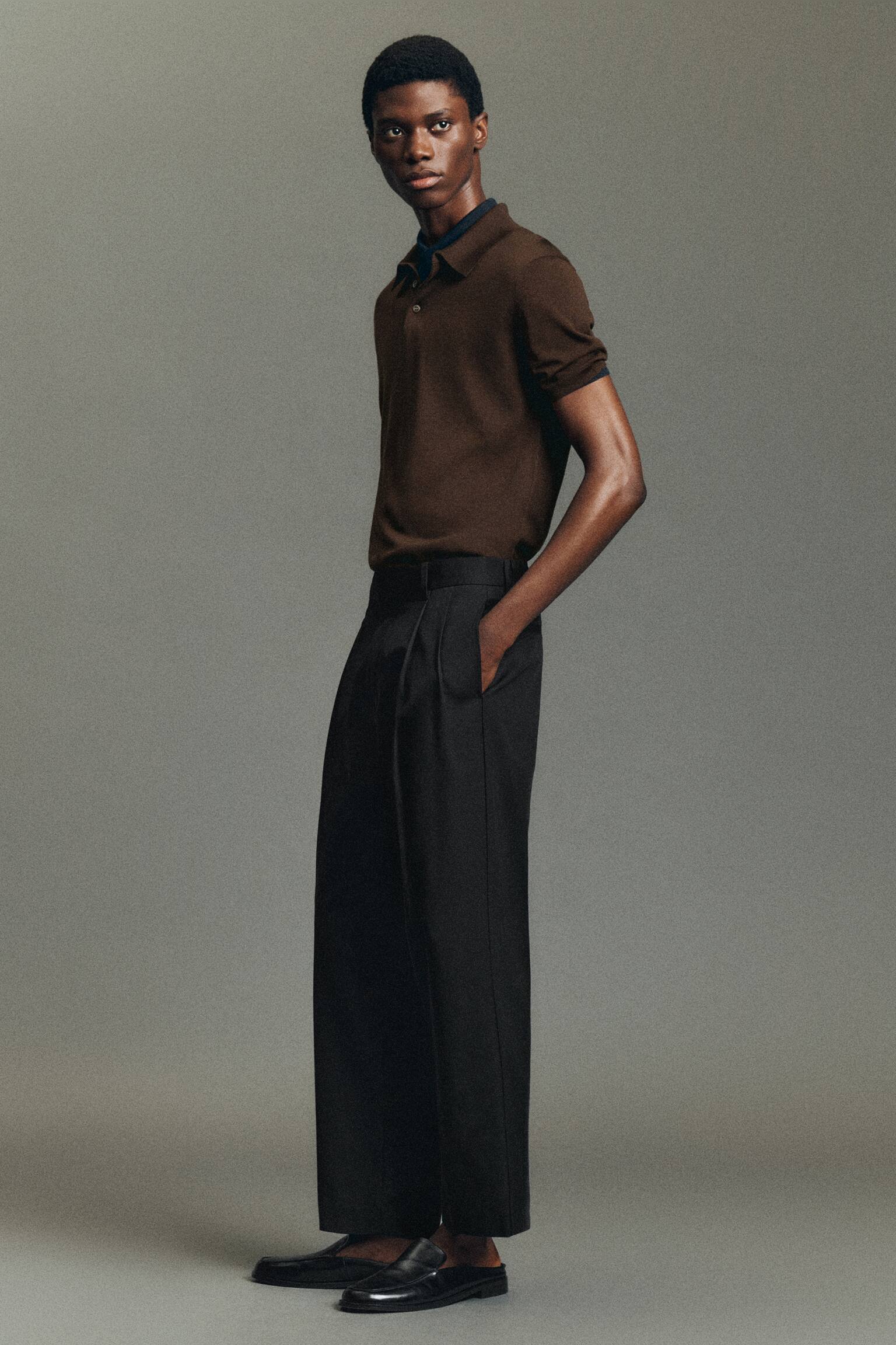 PANTALON FUSEAU DÉCONTRACTÉ À PLIS - NOIR/KAKI - 6