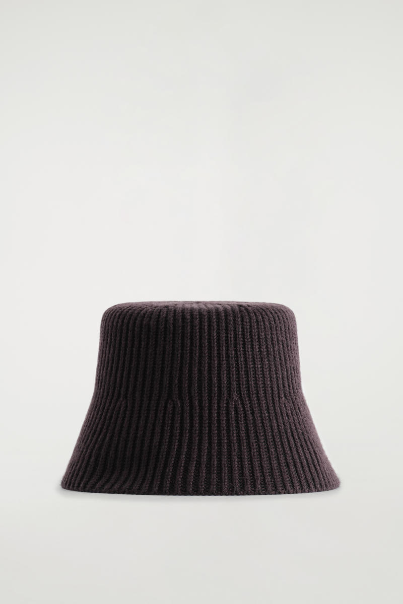 Cos Ribbed Wool-blend Bucket Hat In Brown