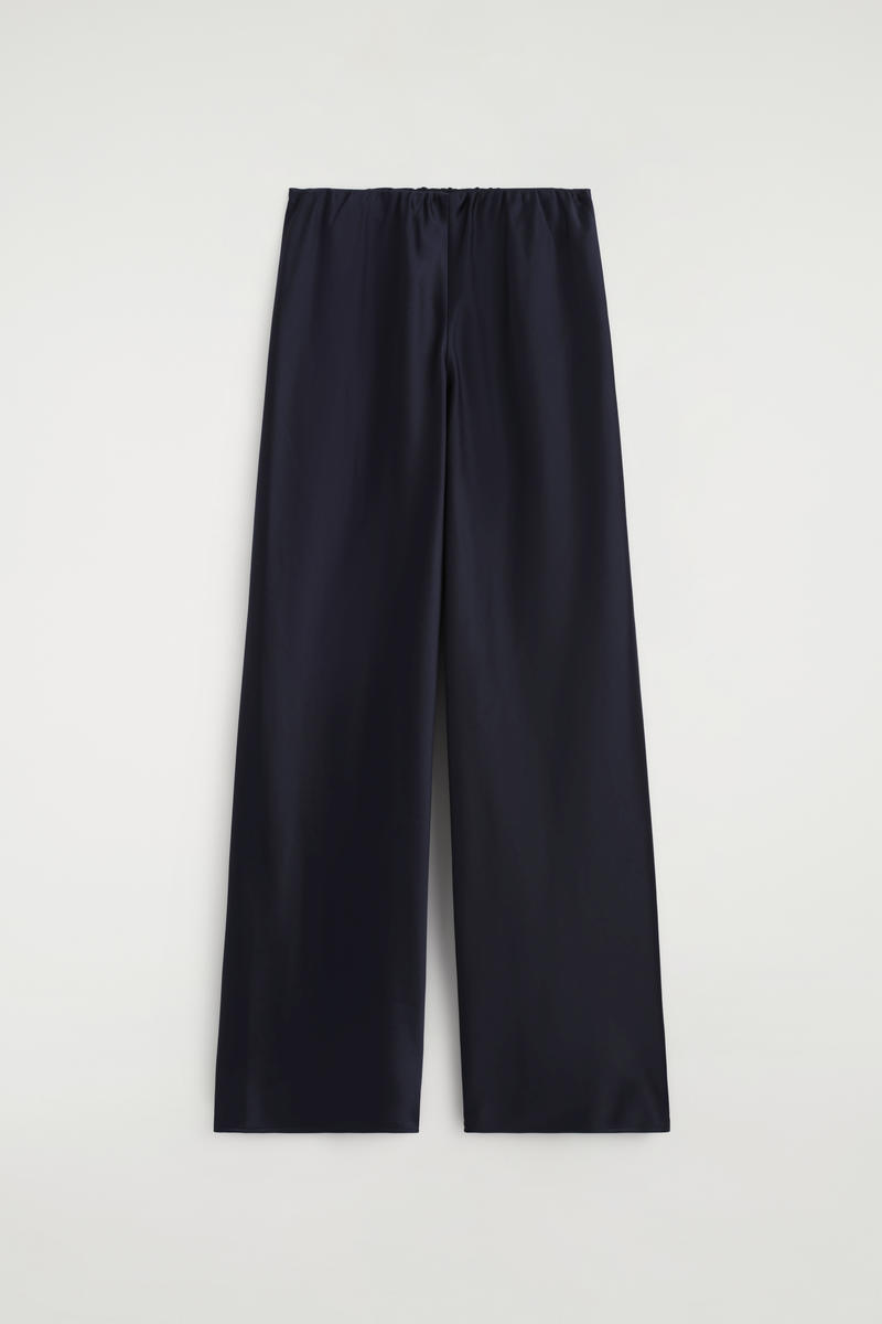 Satin Wide-Leg Trousers in Navy