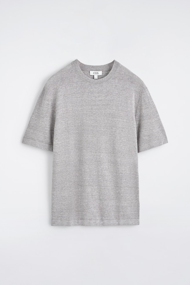 T-SHIRT IN MAGLIA DI LINO - GRIGIO MÉLANGE/VERDE CHIARO - 1