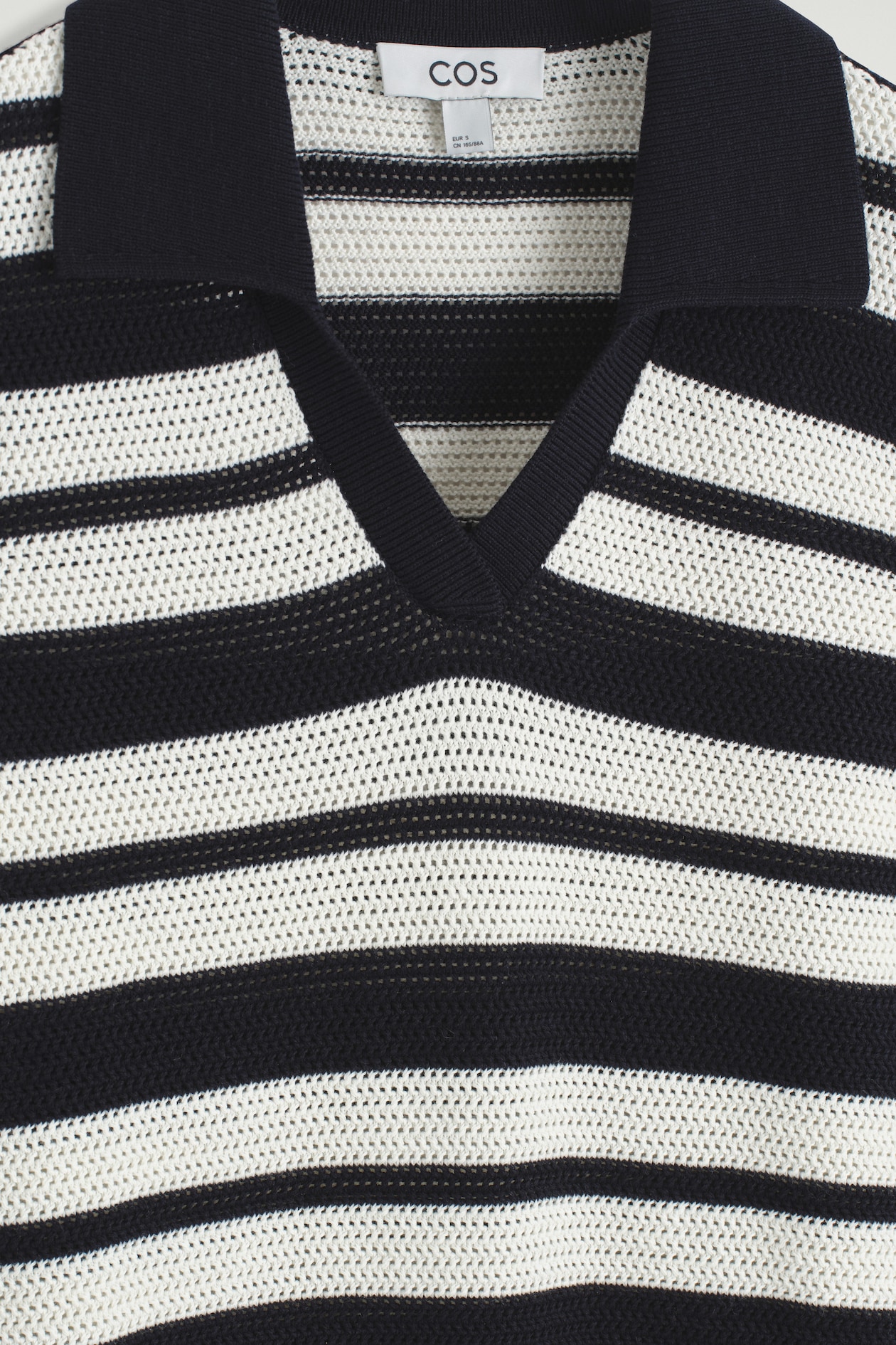 OPEN-KNIT POLO MINI DRESS — WHITE / STRIPED