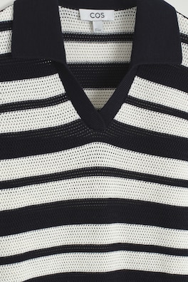 OPEN-KNIT POLO MINI DRESS — WHITE / STRIPED 1