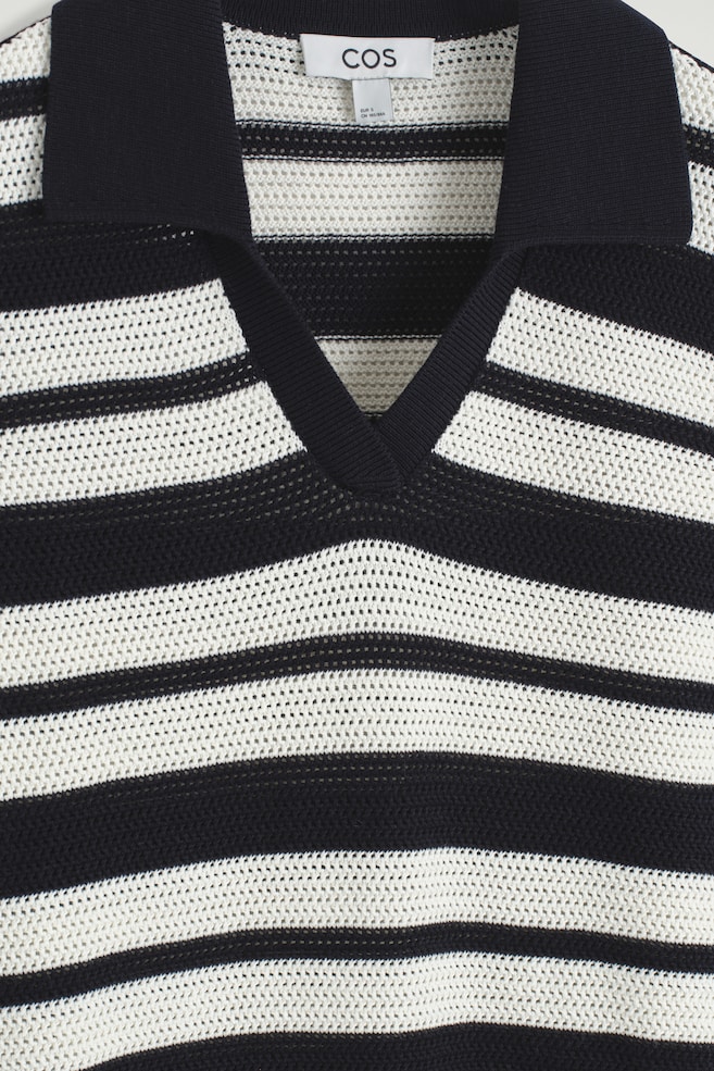 OPEN-KNIT POLO MINI DRESS — WHITE / STRIPED