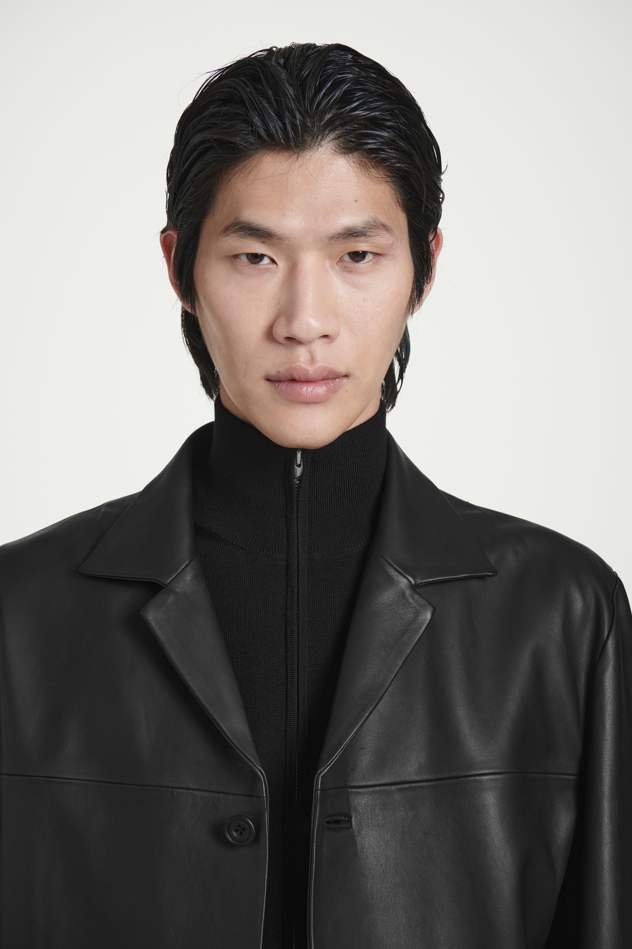 FUNNEL-NECK MERINO WOOL ZIP-UP CARDIGAN