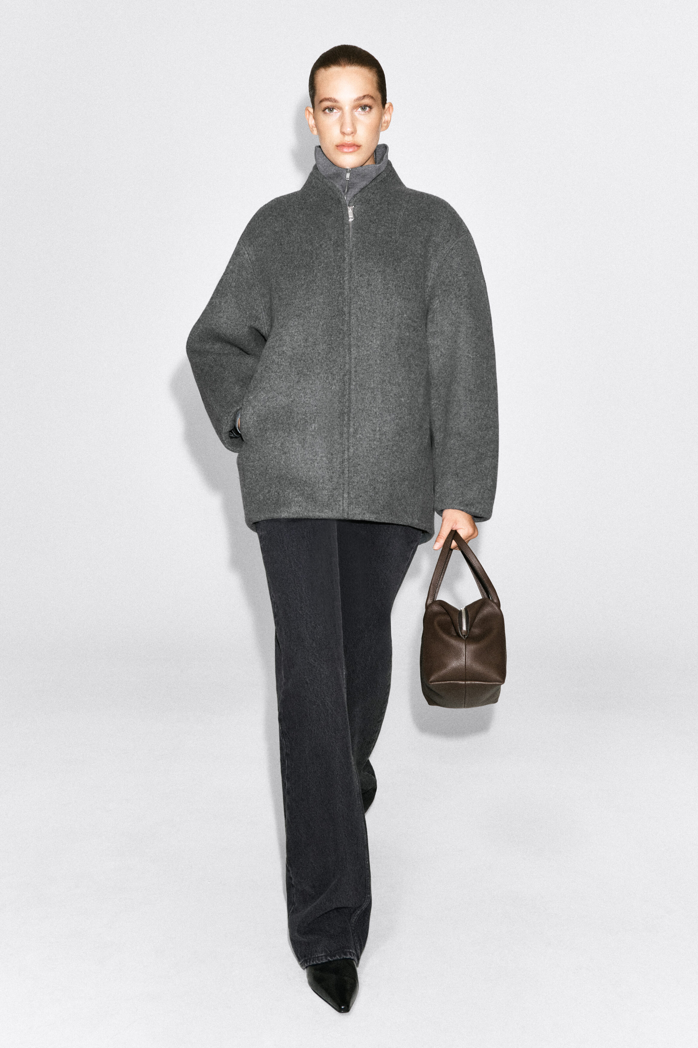SCULPTED WOOL-BLEND ZIP-UP JACKET - GRAY | COS US