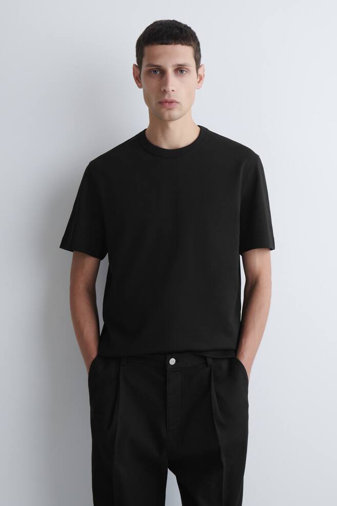 INTERLOCK COTTON CREW-NECK T-SHIRT - BLACK/GREEN / WHITE / STRIPED/NAVY / WHITE / STRIPED/WHITE/BLACK/NAVY/BRIGHT BLUE/LIGHT BLUE/NAVY / WHITE / STRIPED/BUTTER YELLOW/NAVY/WHITE - 1