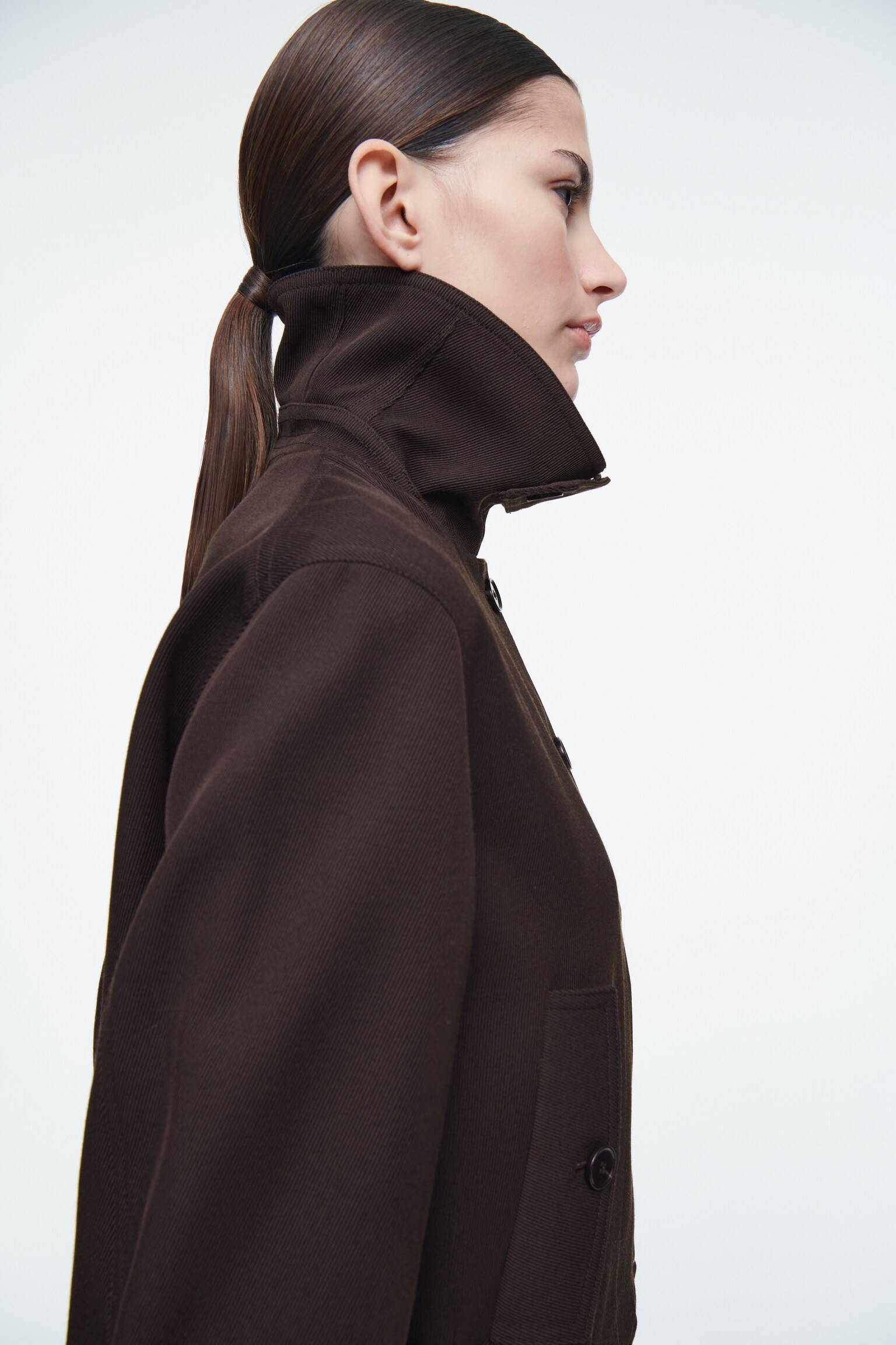 OVERSIZED-JACKE AUS WOLL-MIX MIT STEHKRAGEN - DUNKELBRAUN - 7