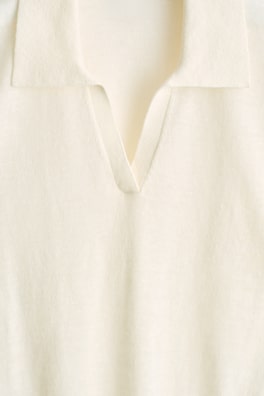 KNITTED LINEN-MERINO POLO SHIRT — CREAM 6