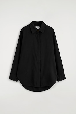 LONGLINE LINEN SHIRT — BLACK 7