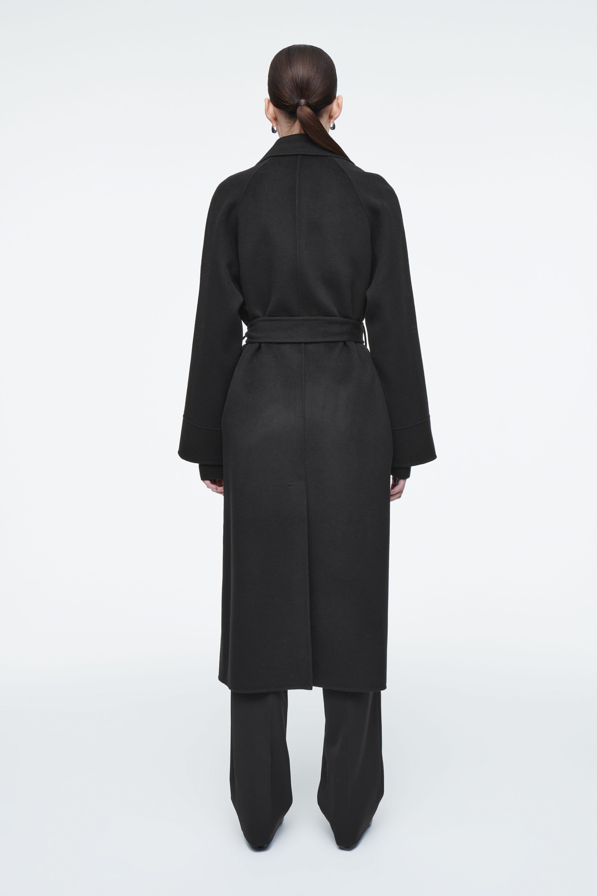 BELTED DOUBLE-FACED WOOL COAT - BLACK | COS