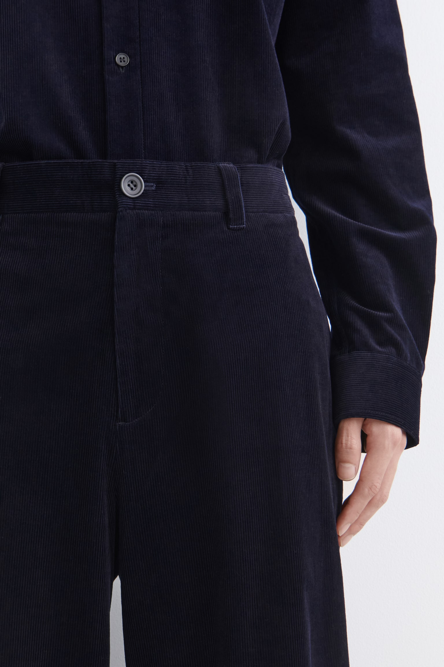 מכנסי קורדורוי רחבים - כחול כהה - 4