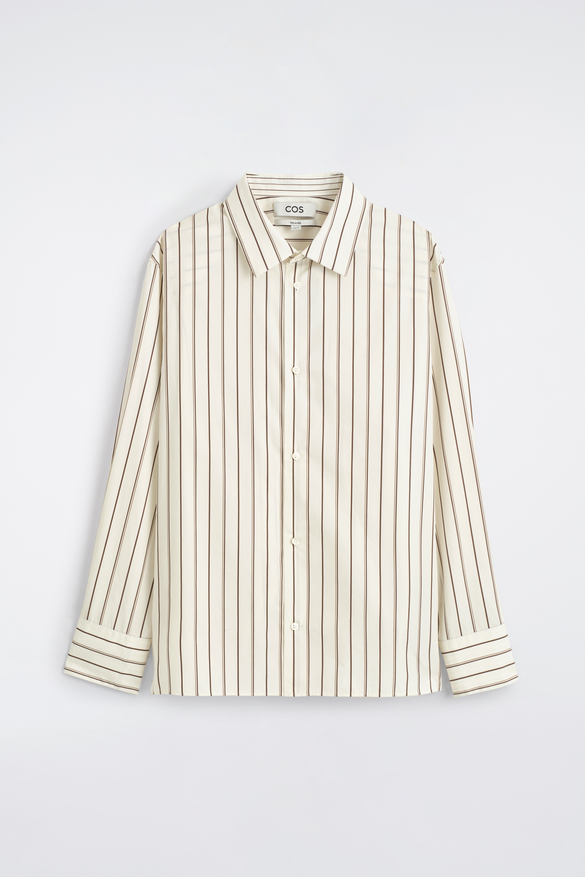 STRIPED STRUCTURED COTTON-SILK SHIRT - WHITE / BROWN / STRIPED