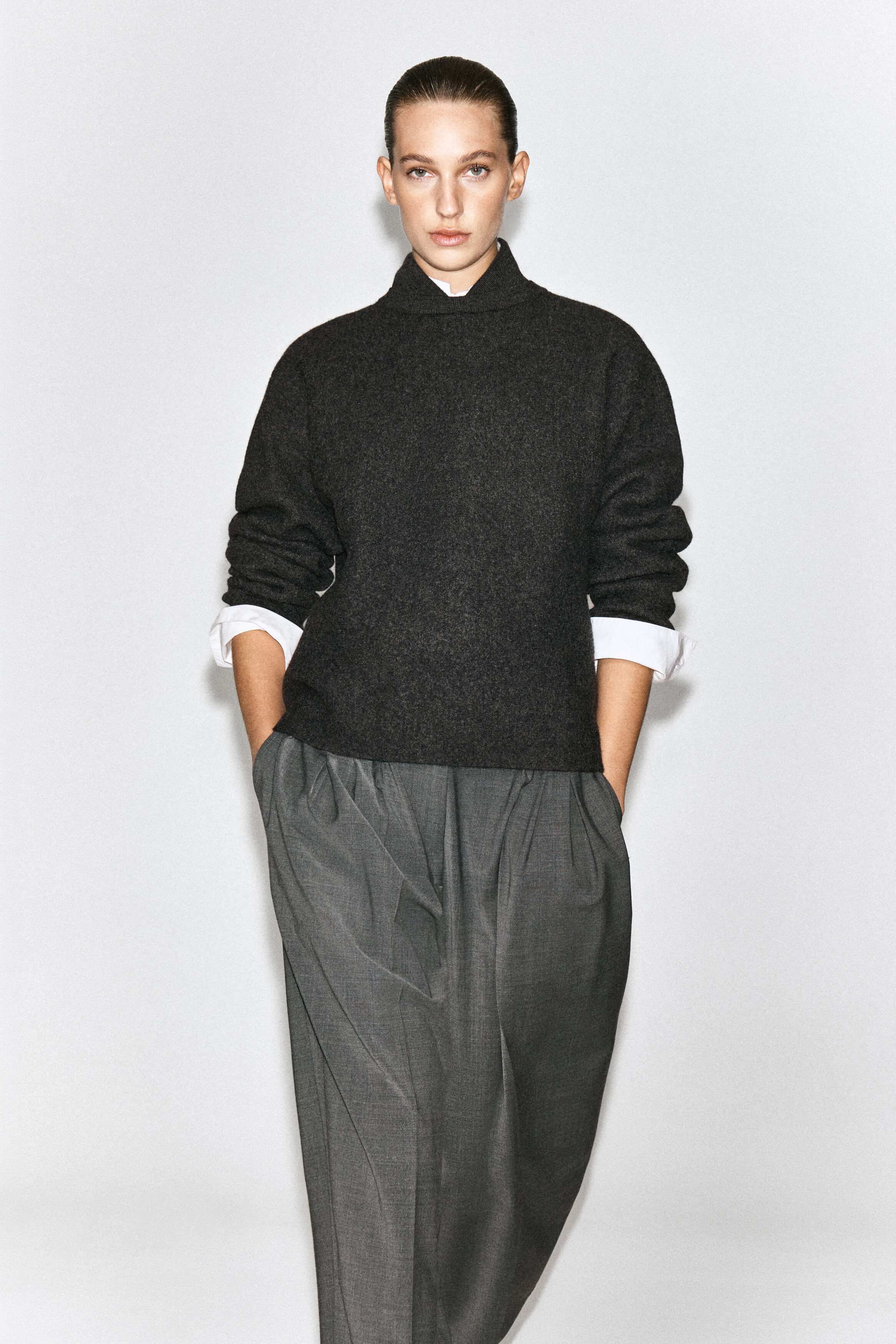 Layered-Collar Boiled Wool Sweater by COS