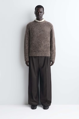 TWO-TONE BRUSHED PURE CASHMERE CREW-NECK SWEATER — MOCHA MÉLANGE 2