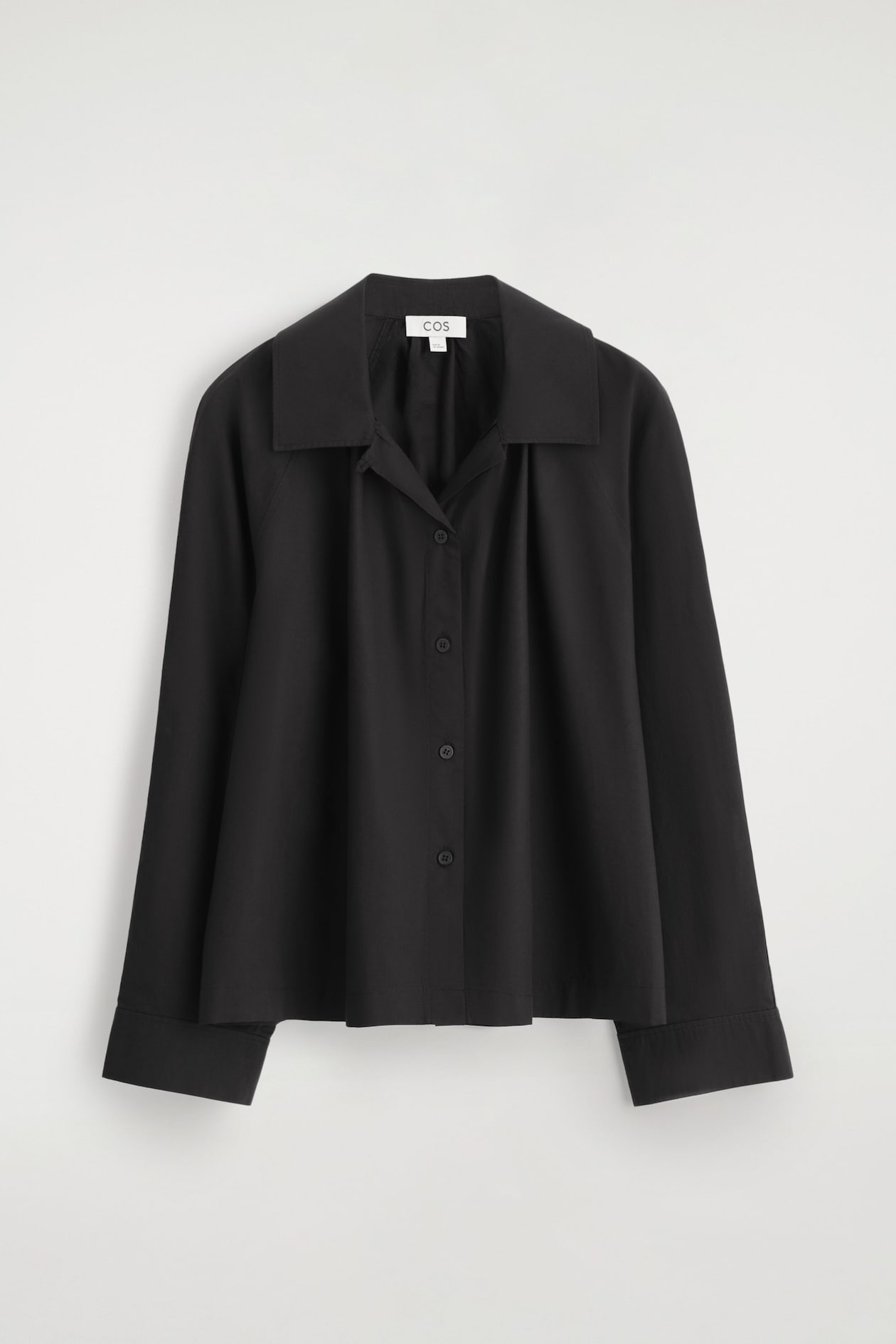 GATHERED PIMA COTTON SHIRT — BLACK