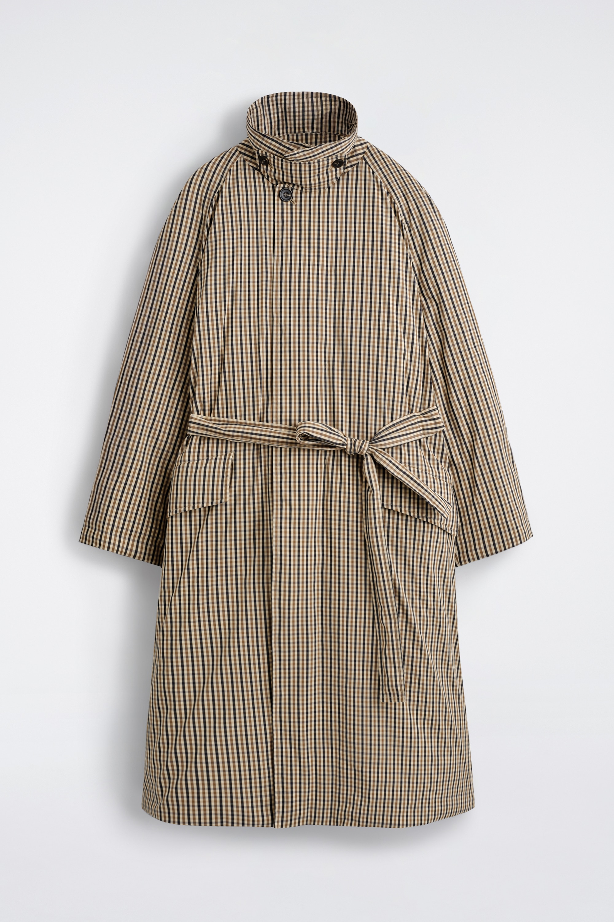 MANTEAU MATELASSÉ ET CEINTURÉ À COL CHEMINÉE - BEIGE / CARREAUX/BEIGE