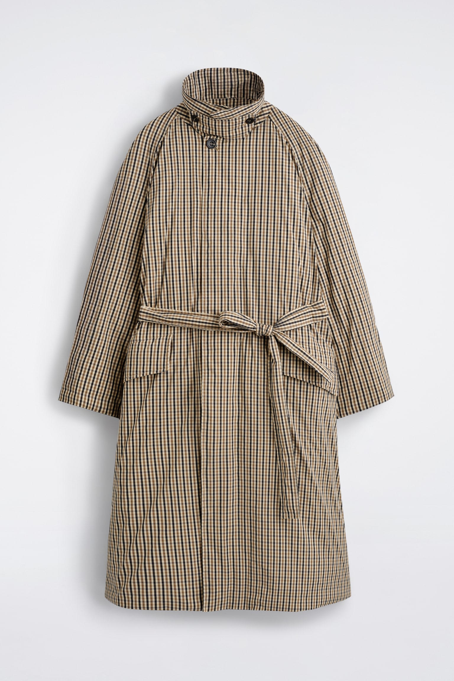 ABRIGO ACOLCHADO CON CINTURÓN Y CUELLO ALTO - BEIGE / CHECKED - 2