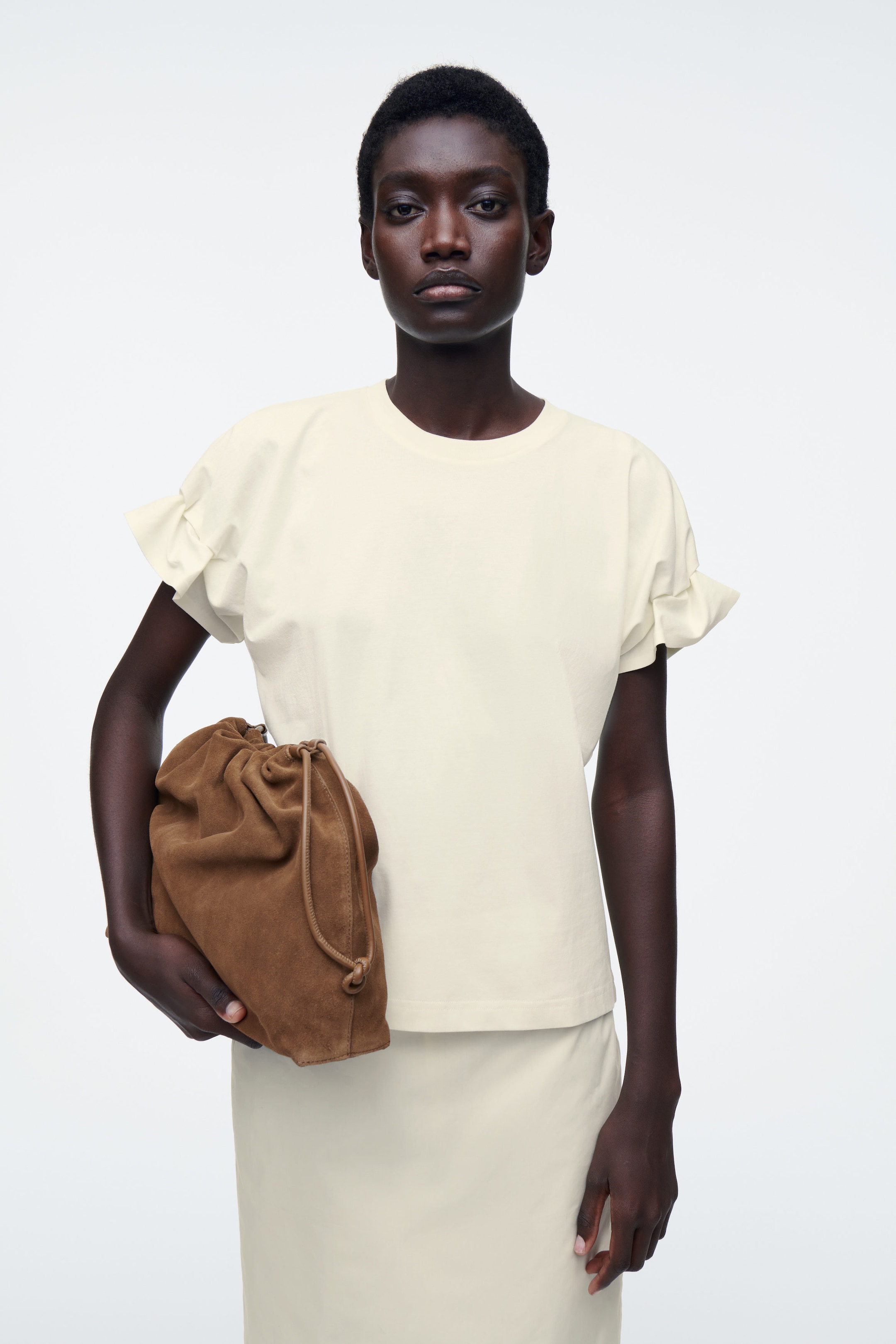 GATHERED-SLEEVE T-SHIRT