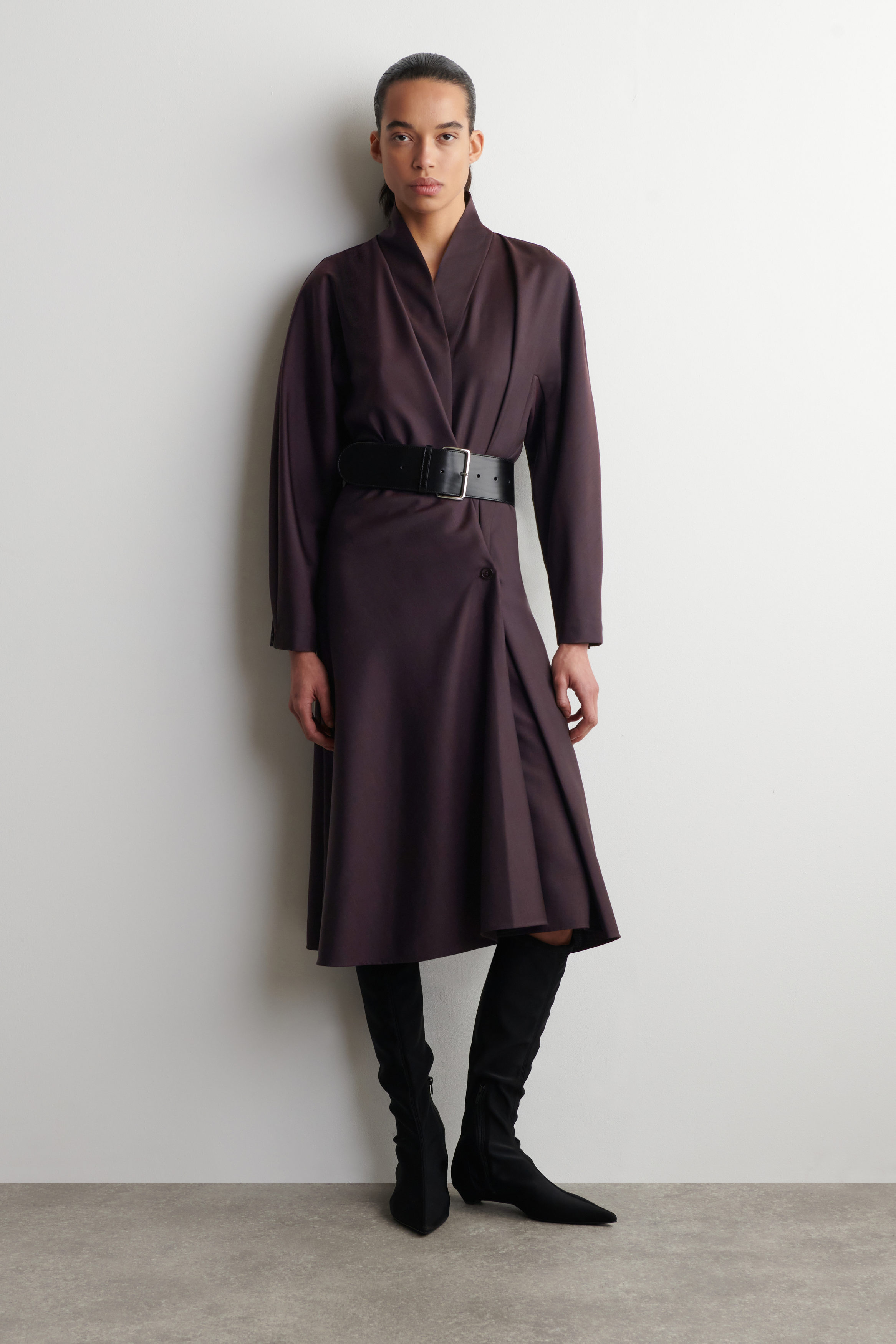 Cos Women's Shawlcollar Wrap Dress in Purple | Wool | Size: 10