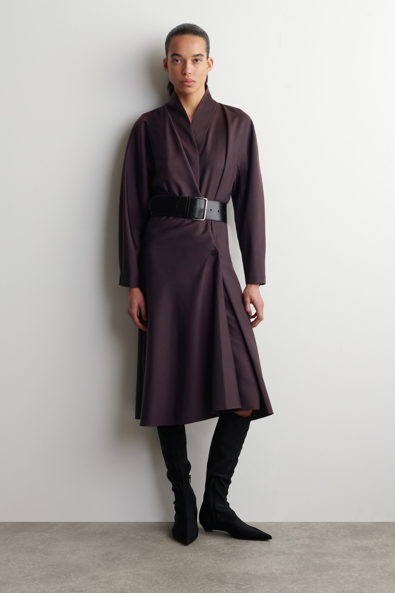 SHAWL-COLLAR WOOL WRAP DRESS