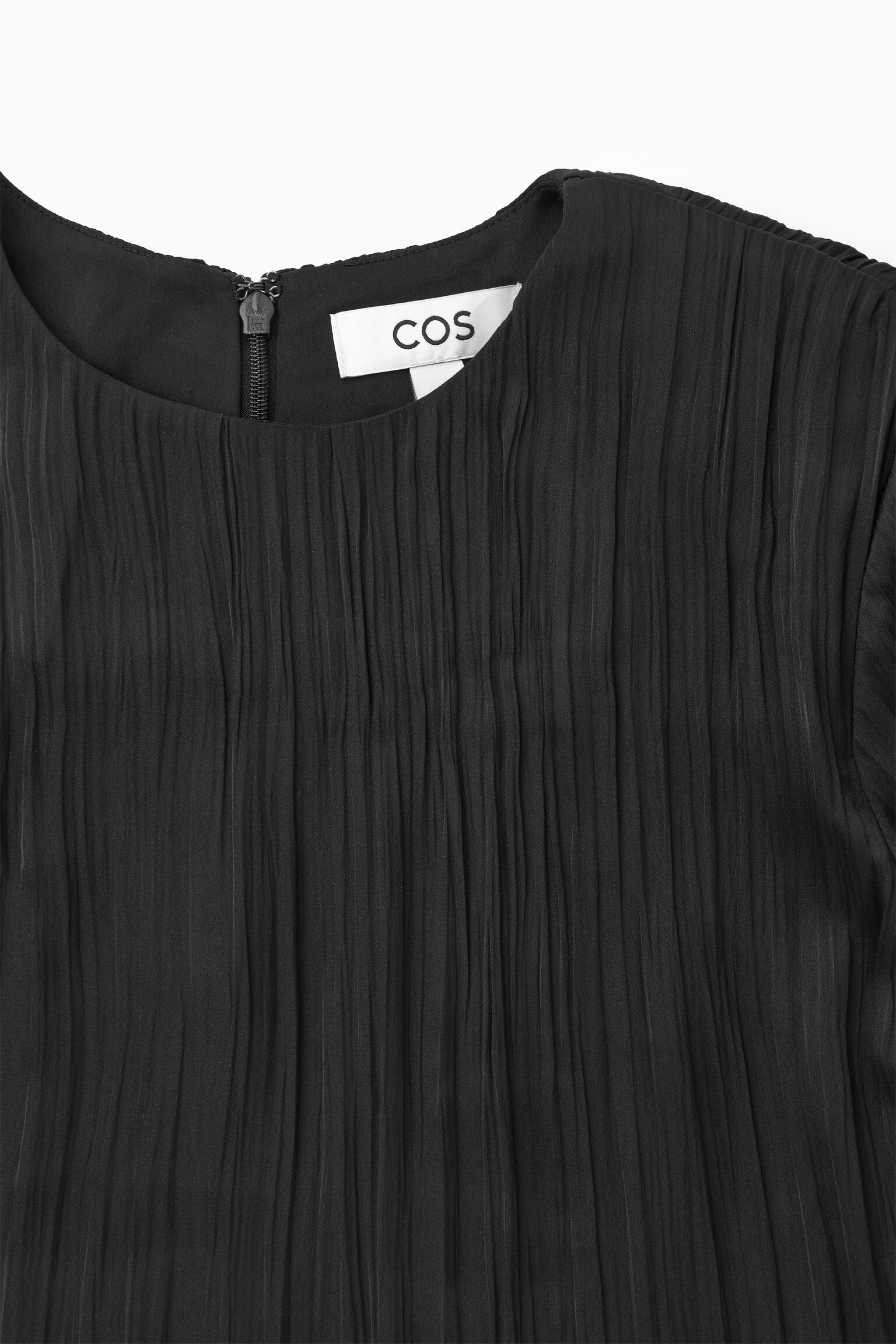 LONG-SLEEVED PLISSÉ MIDI DRESS - BLACK - 2