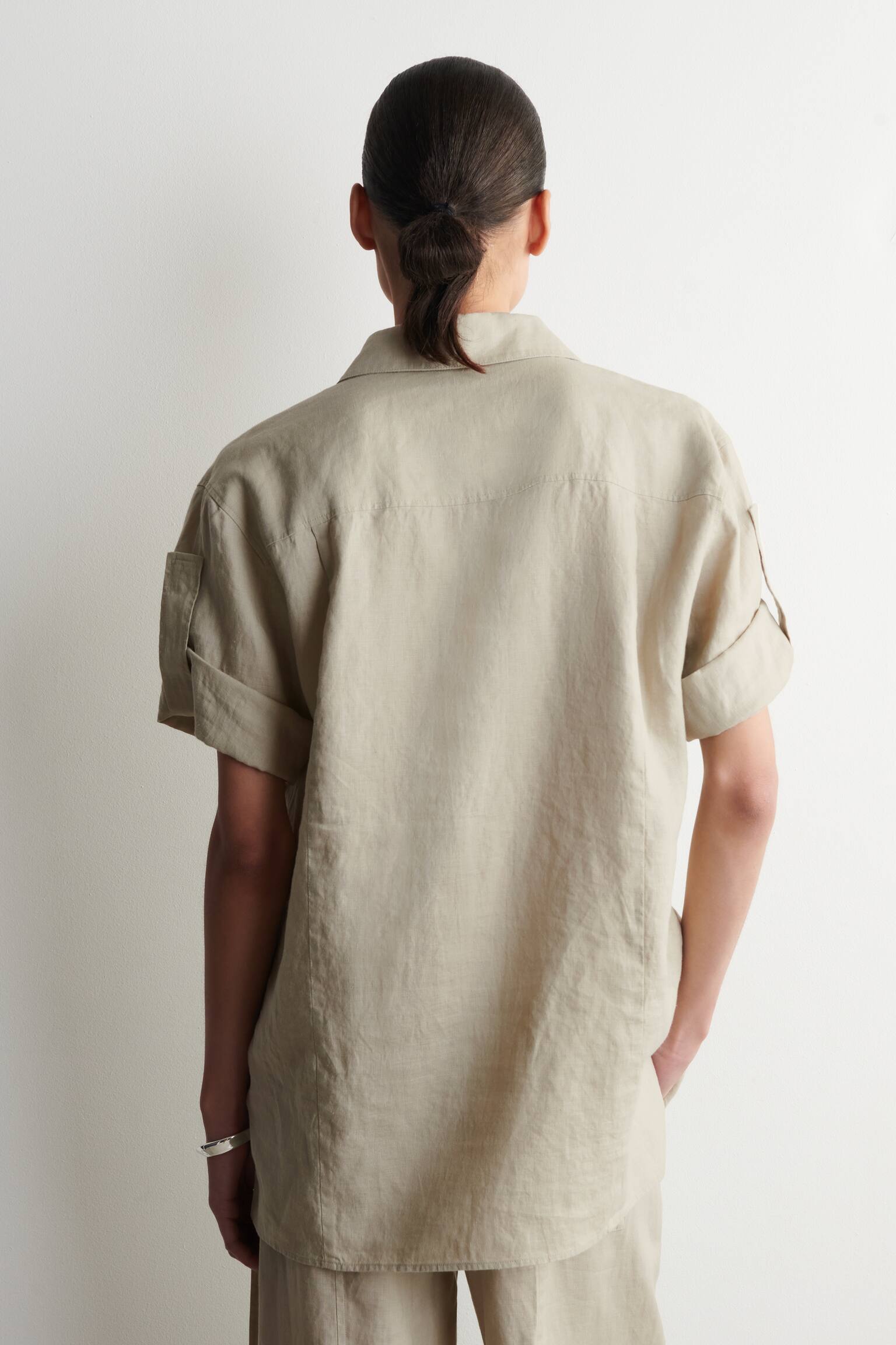 CAMICIA IN LINO CON MANICHE RIPIEGATE - BEIGE/BORDEAUX - 10