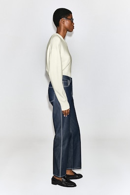 CHORD TOPSTITCHED RAW STRAIGHT-LEG JEANS — RAW INDIGO 4