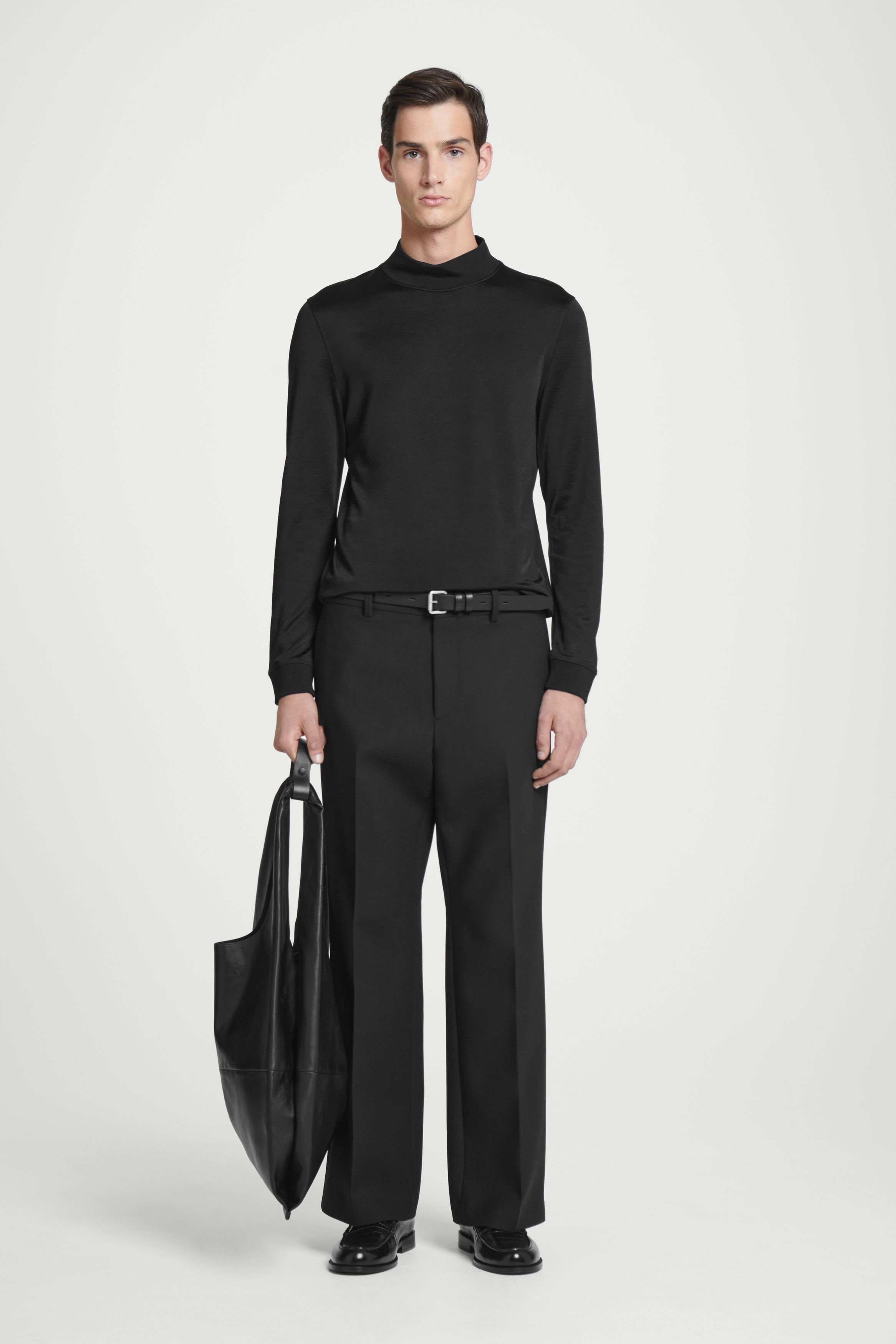 SLIM HIGH-SHINE MOCK-NECK TOP - BLACK | COS