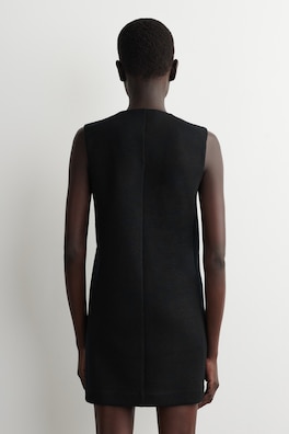 MERINO WOOL BUTTONED SHIFT MINI DRESS — BLACK 4