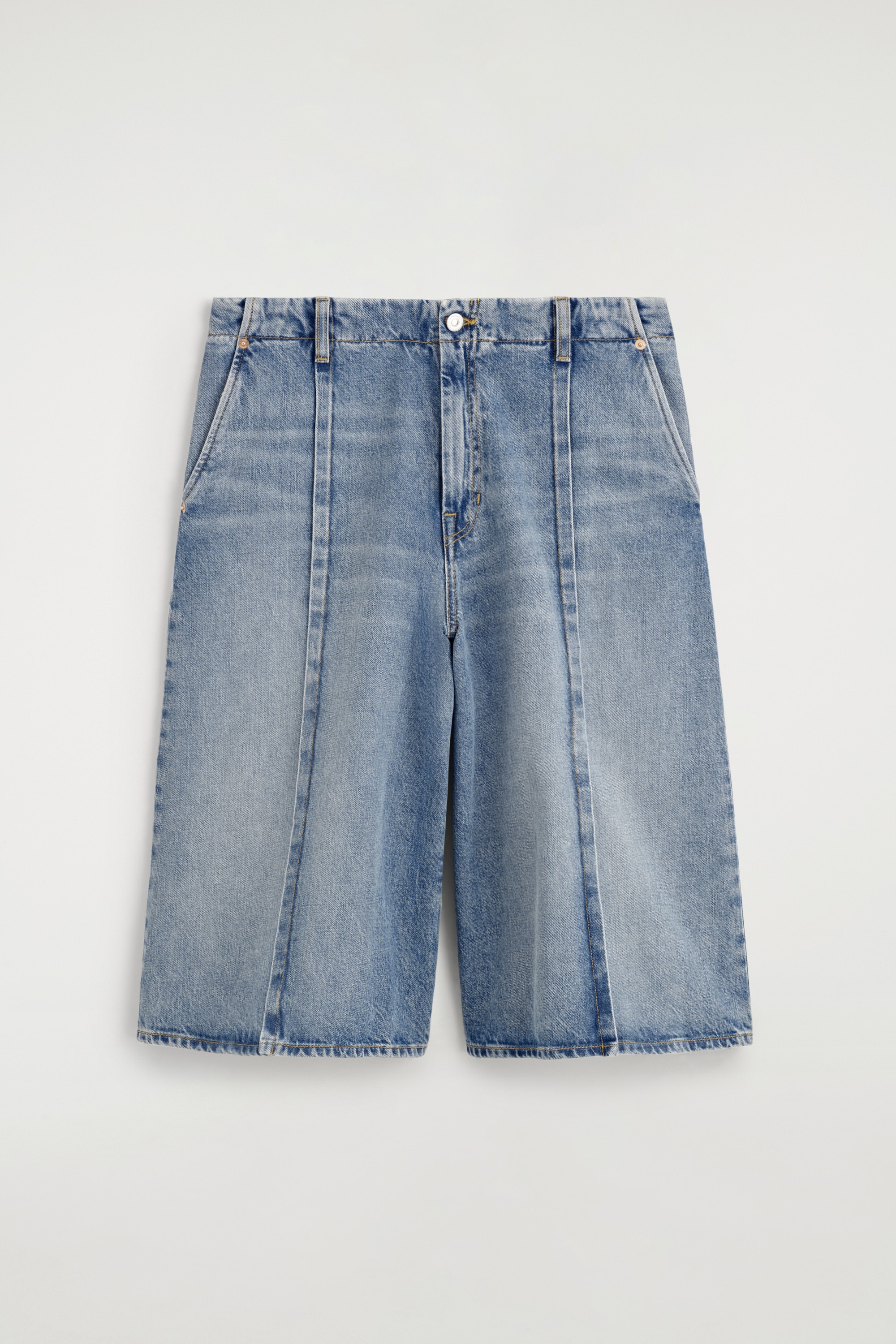 Culottes de ganga com pregas finas - AZUL