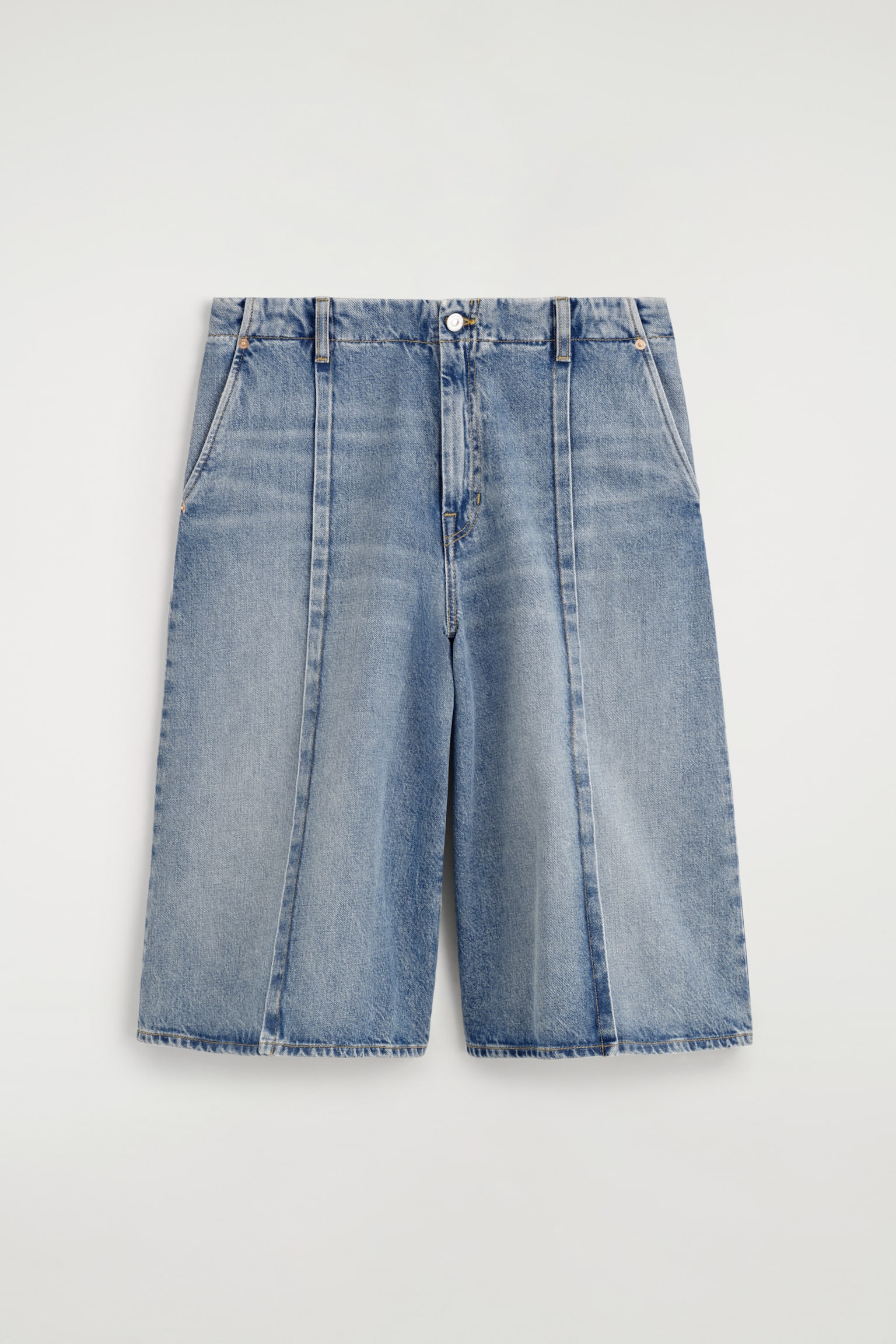 PINTUCKED DENIM CULOTTES - כחול - 1