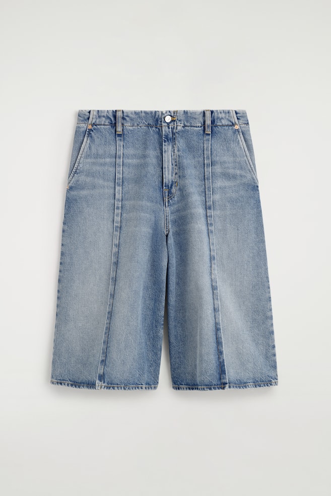 CULOTTES DIN DENIM CU PLIURI - ALBASTRU - 1