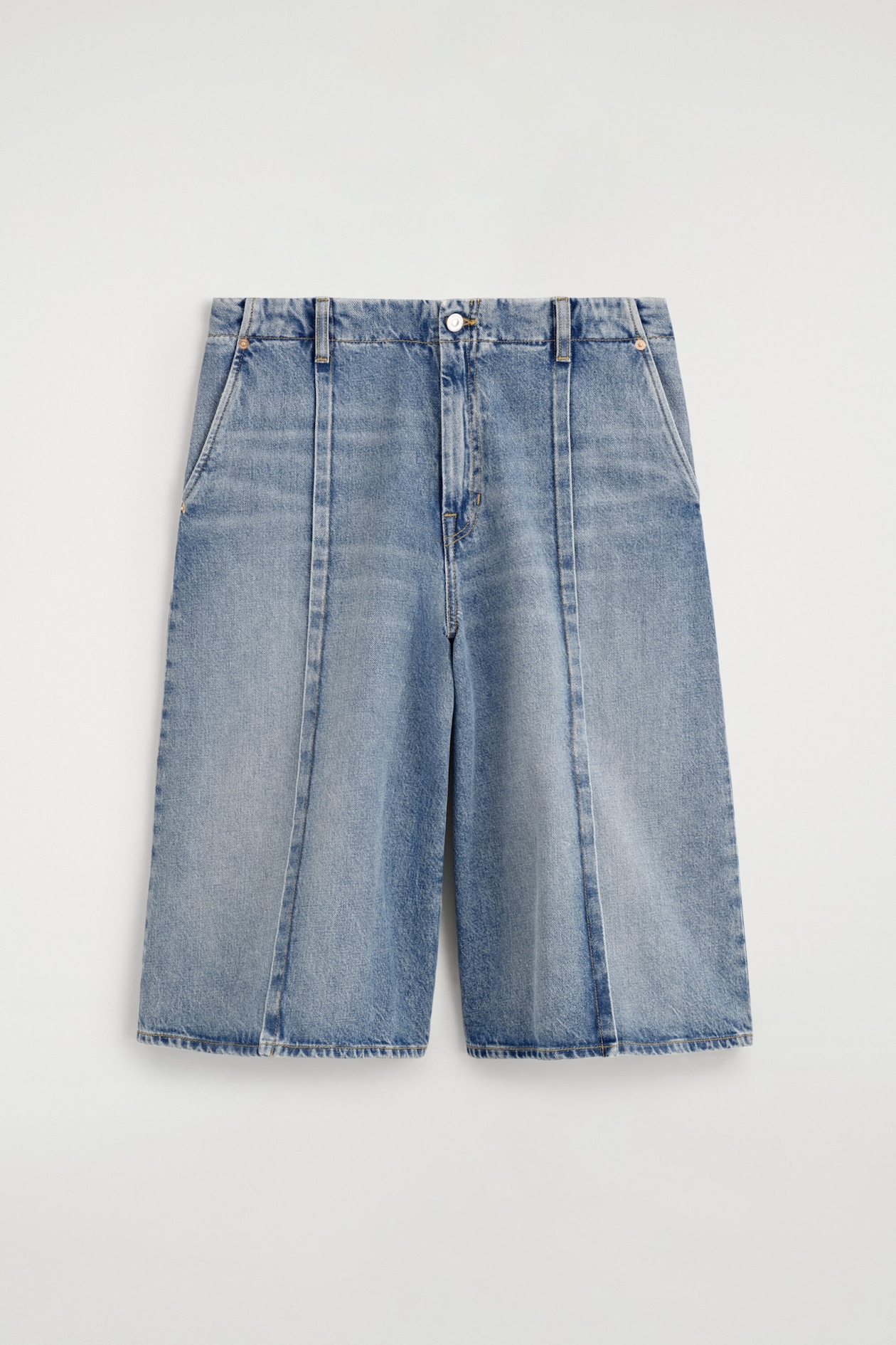 PINTUCKED DENIM CULOTTES — BLUE