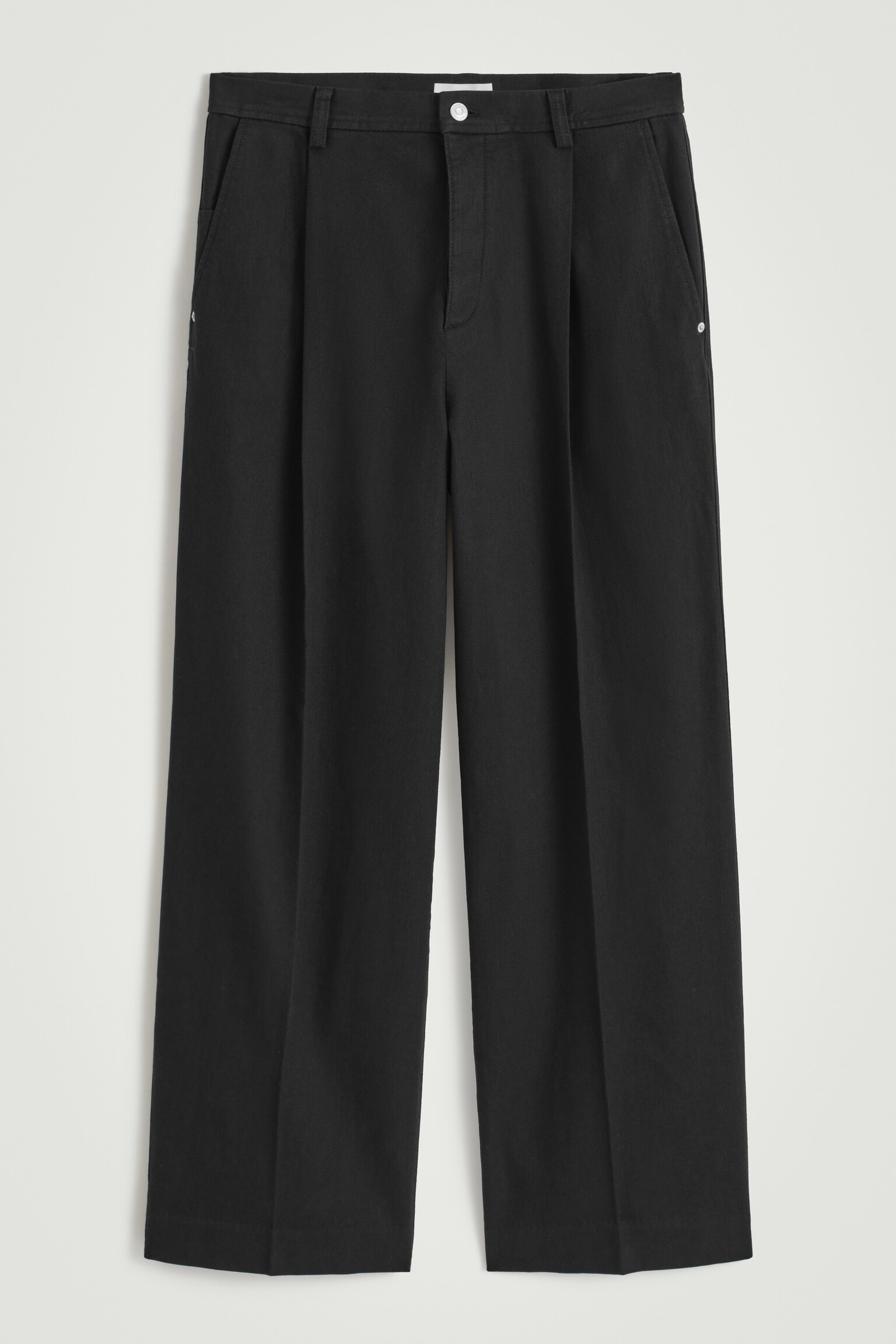 PANTALONI IN DENIM A GAMBA LARGA CON PIEGA - NERO - 2