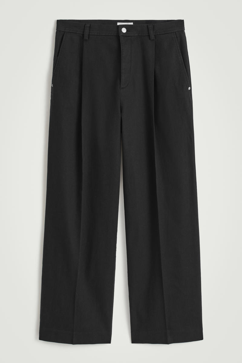 Pleated Wide-Leg Denim Pants