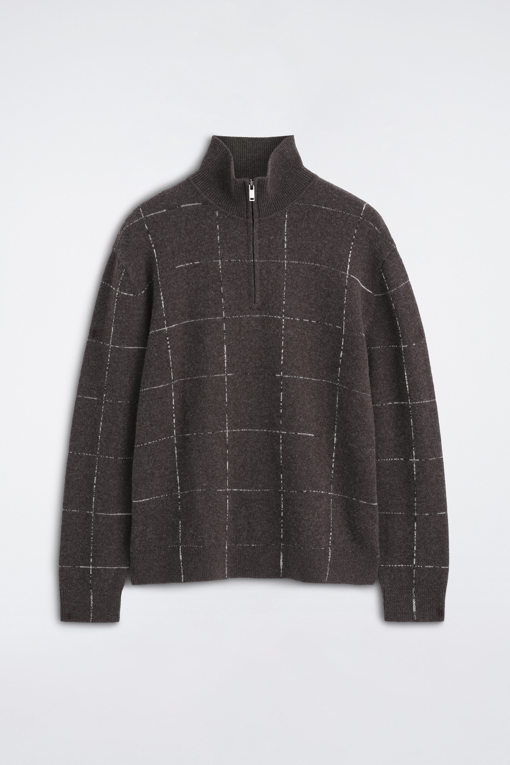 CHECKED WOOL-COTTON ZIP-UP SWEATER - thumbnail 6