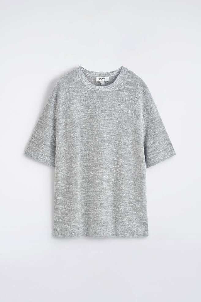 LOCKERES T-SHIRT AUS BOUCLÉ-STRICK - GRAU MELIERT/BLAU MELIERT - 1