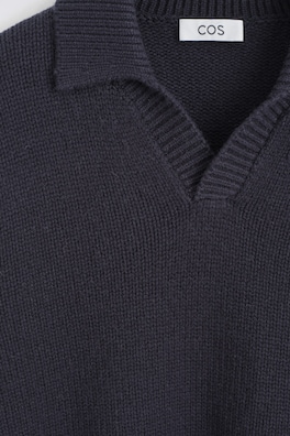 CHUNKY CASHMERE POLO SWEATER — NAVY 6